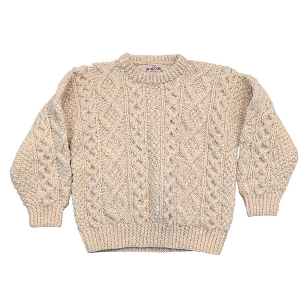 90s Youth Cream Colored Ireland Hand Knit Wool Sweater